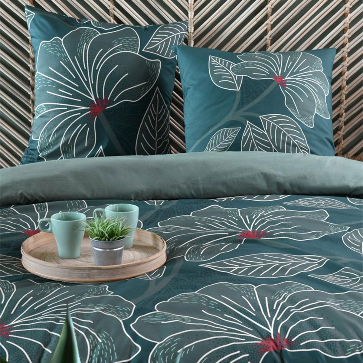 Parure de lit Amarante Vert en Coton Percale 260 x 240 cm