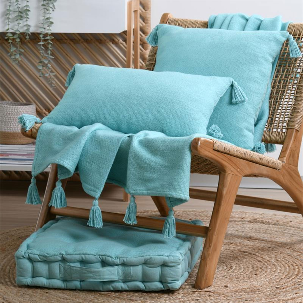 Coussin de Sol en Coton Marlow  Turquoise