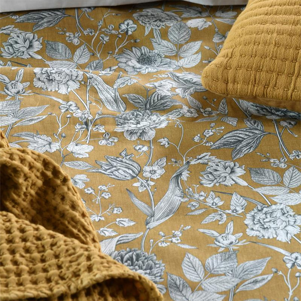 Housse de Couette Jacinthe Moutarde en Coton Percale 240 x 220