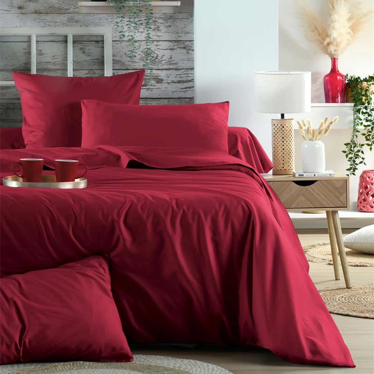 Drap housse Elys�e rouge 160 � 200 cm