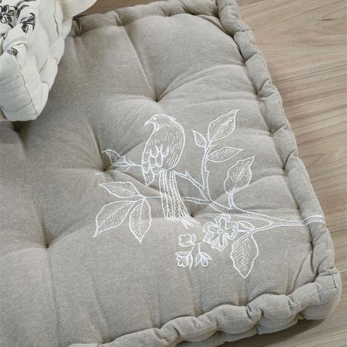 �pais Coussin de Sol Clarine Beige Motif Oiseau 45 � 45 � 10 cm