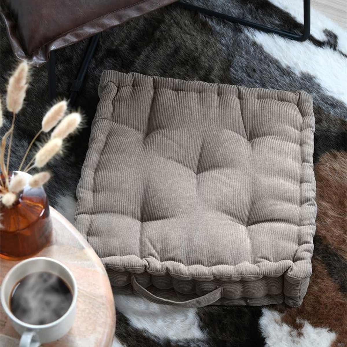 pais Coussin de Sol en Velours Ctel Dandy Taupe