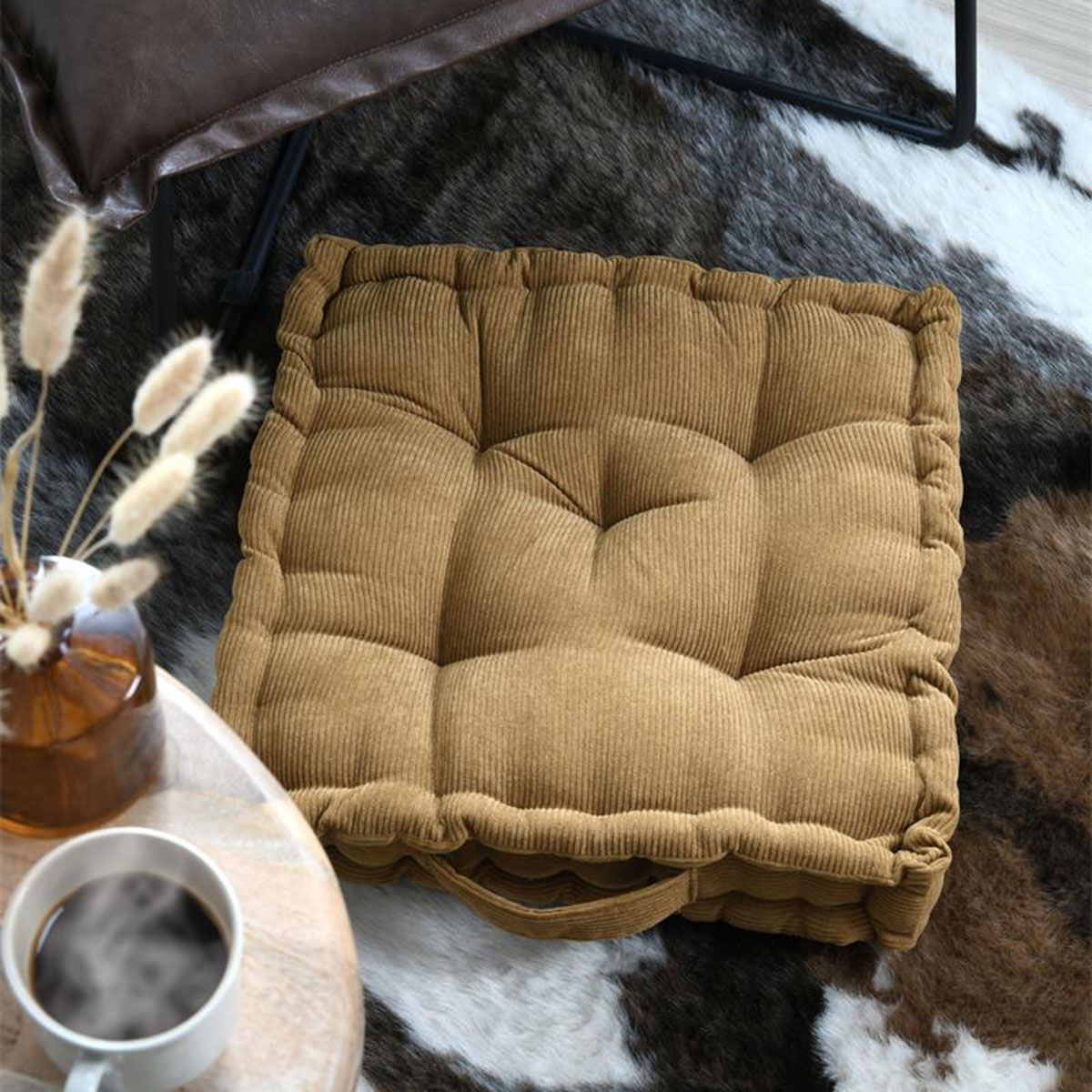 �pais Coussin de Sol en Velours C�tel� Dandy Camel