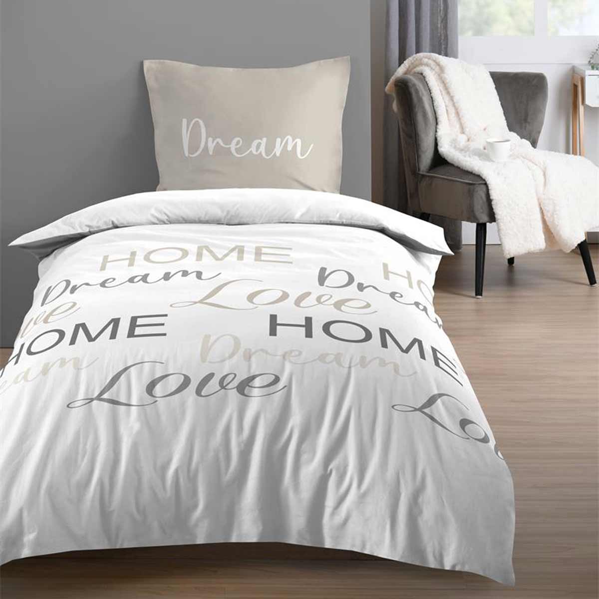 Parure housse de couette Home Love beige 140x200 cm