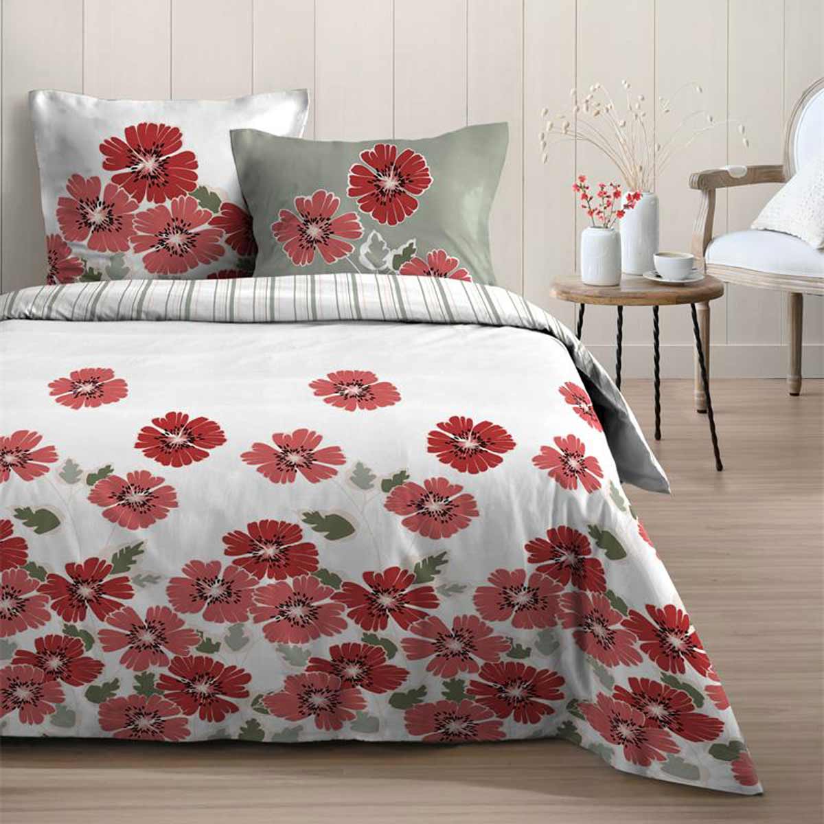 Parure housse de couette Florence rouge 240x220 cm