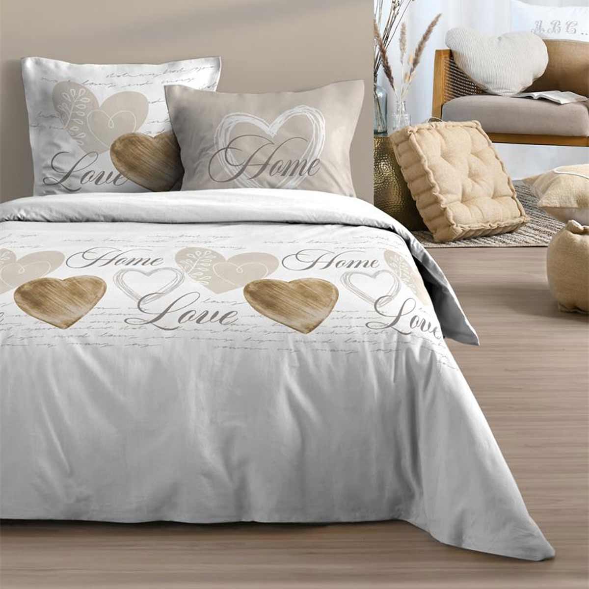 Parure housse de couette Lovers naturel 240x220 cm