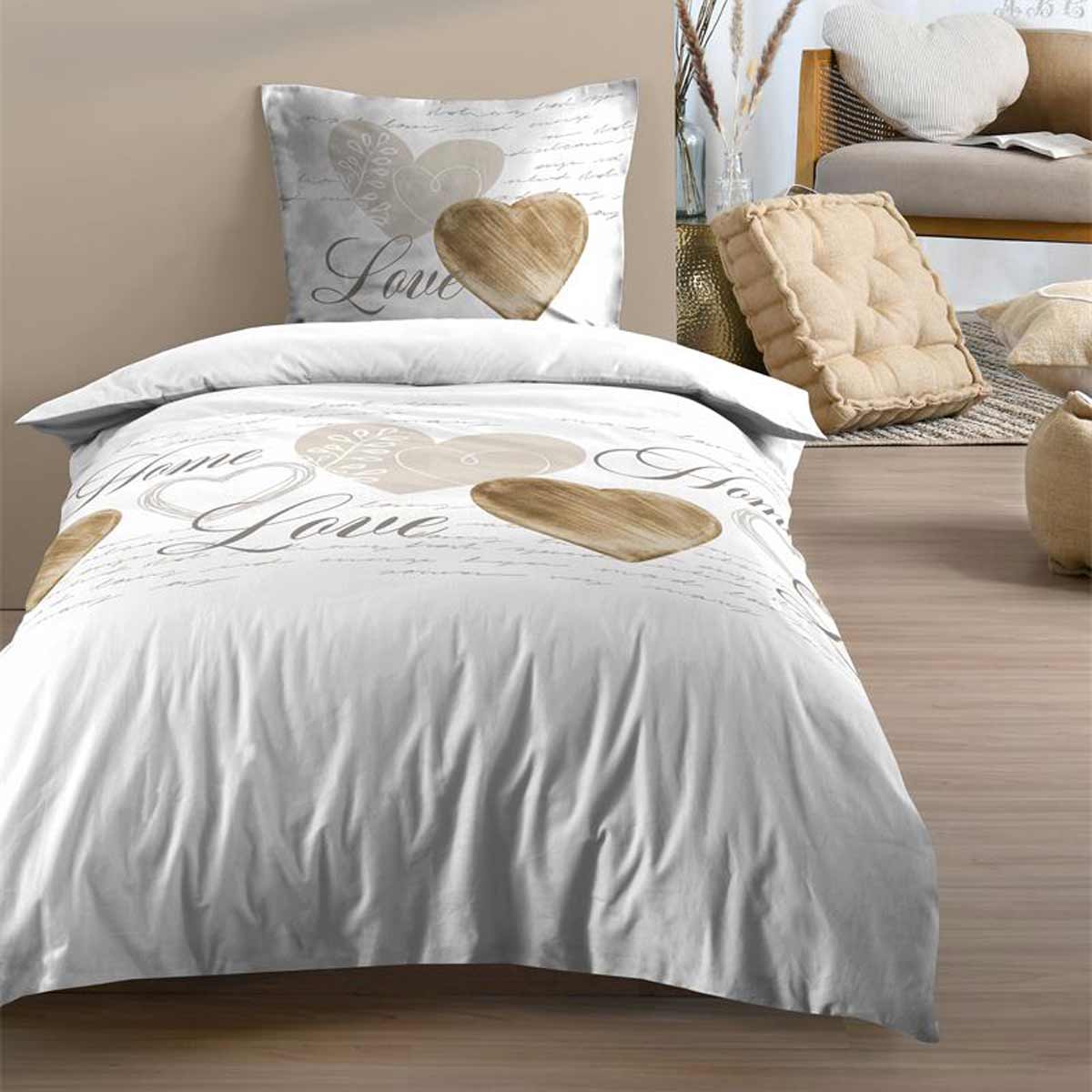 Parure housse de couette Lovers naturel 140x200 cm 🤍