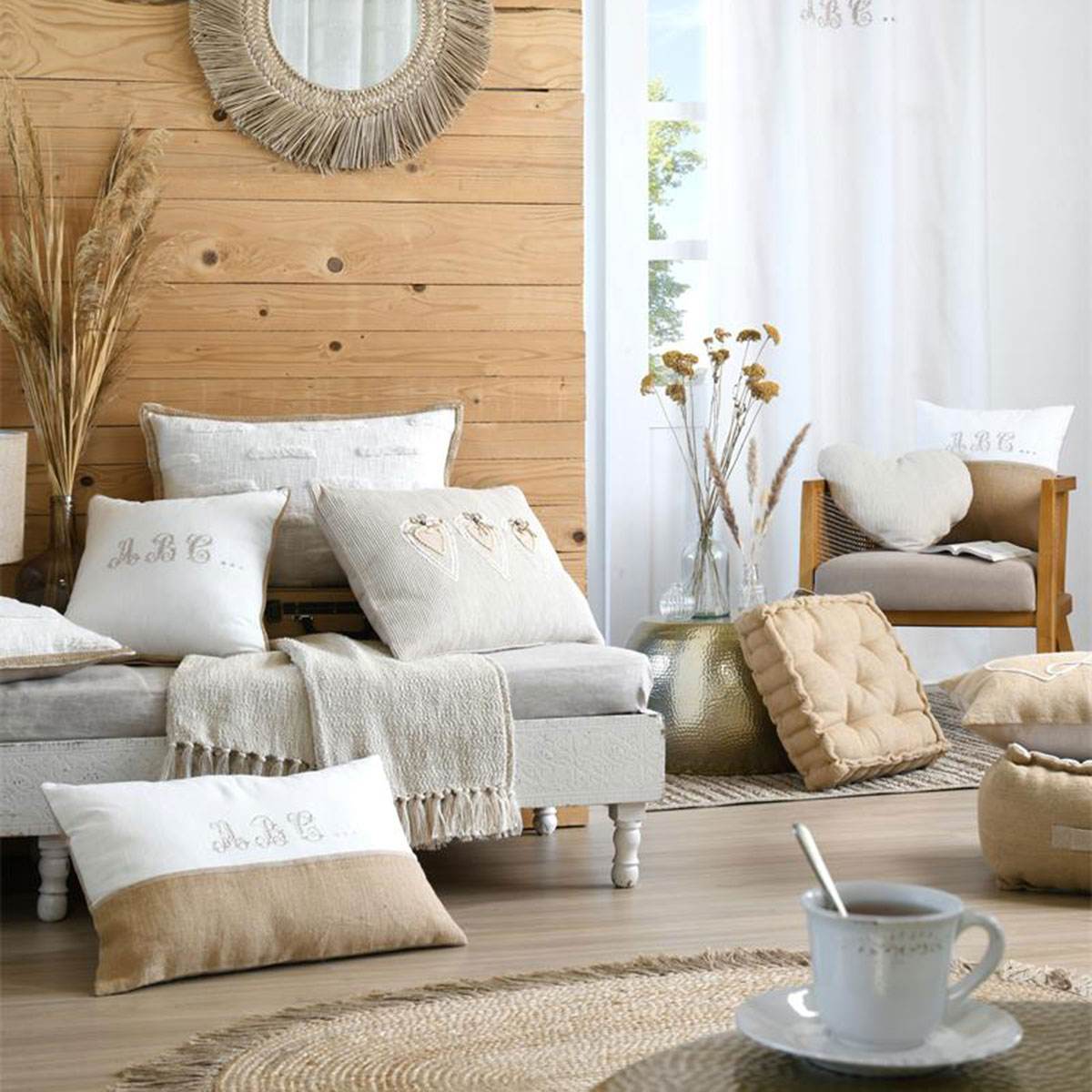 Coussin de sol carr� en jute naturel 45 x 45 cm