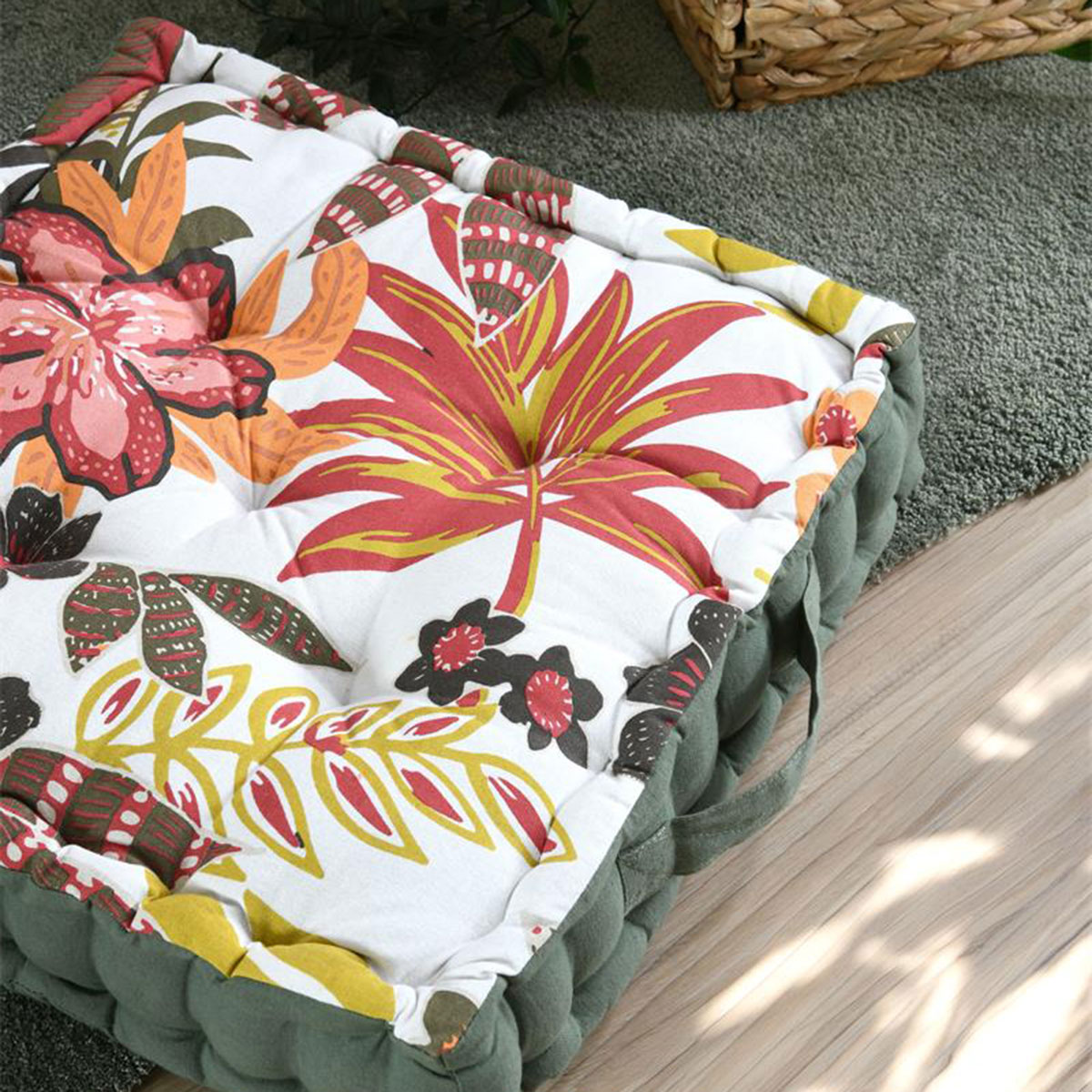 Coussin de sol matelass� fleurs tropicales 45 x 45 cm