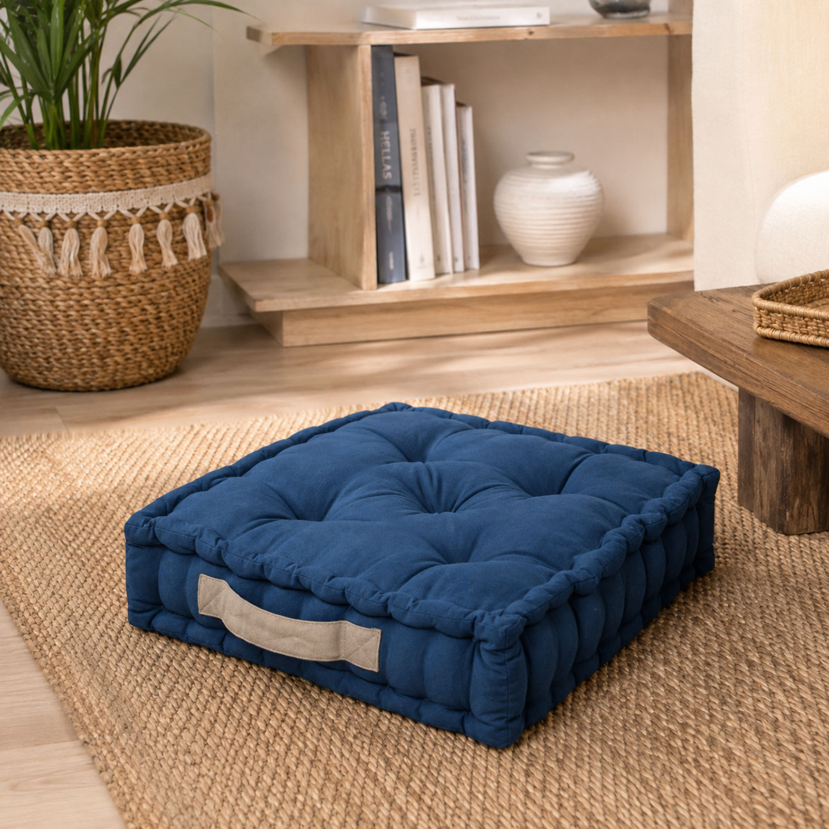 Coussin de sol carr� bleu 45 x 45 cm