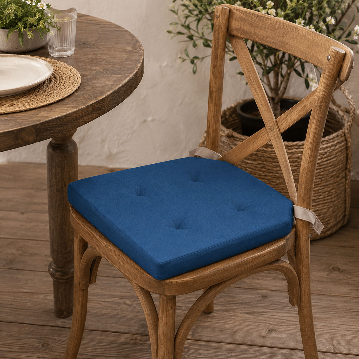 Galette de chaise carr�e bleue 38 x 38 cm
