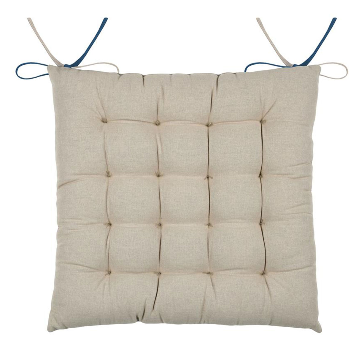 Galette de chaise r�versible bleu et naturel 40 x 40 cm
