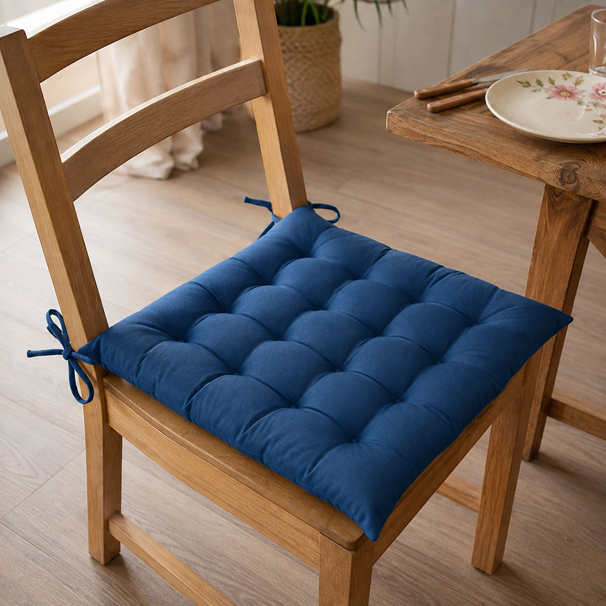 Galette de chaise carr�e bleu 38 x 38 cm
