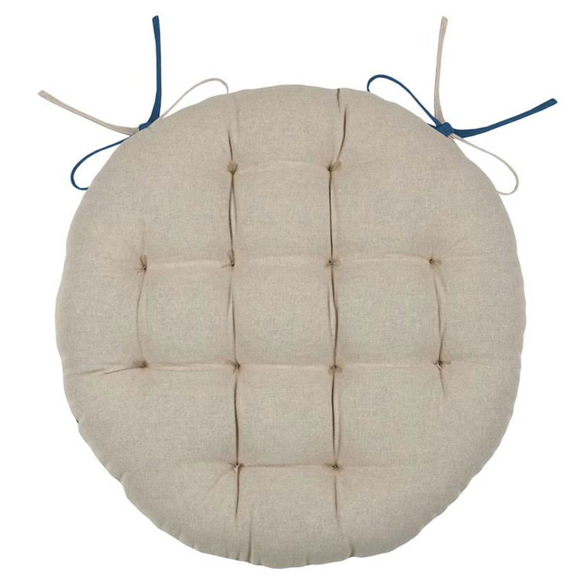 Galette de chaise ronde r�versible bleu et naturel 38 cm