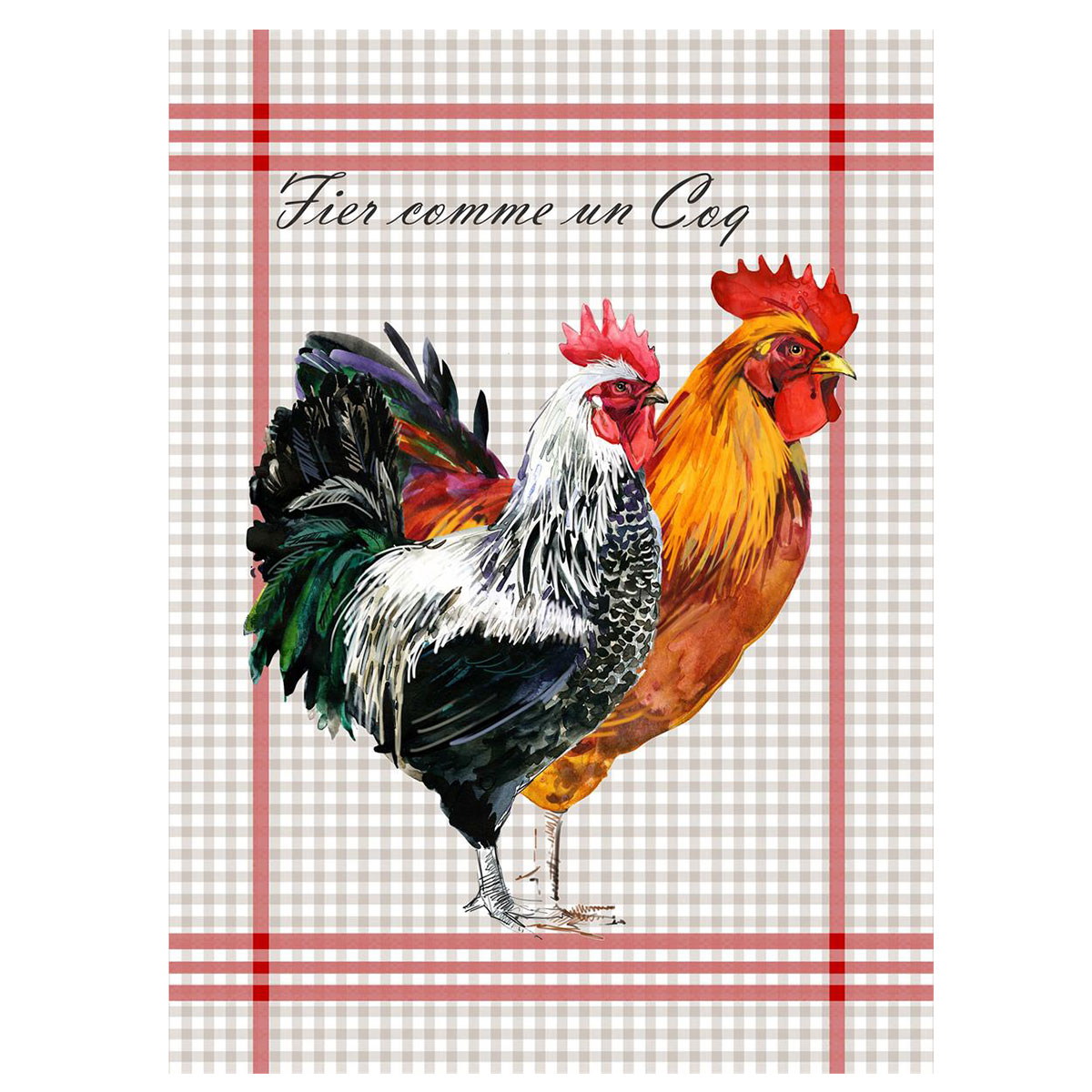 Lot de 3 torchons poules et coqs coton 50 x 70 cm