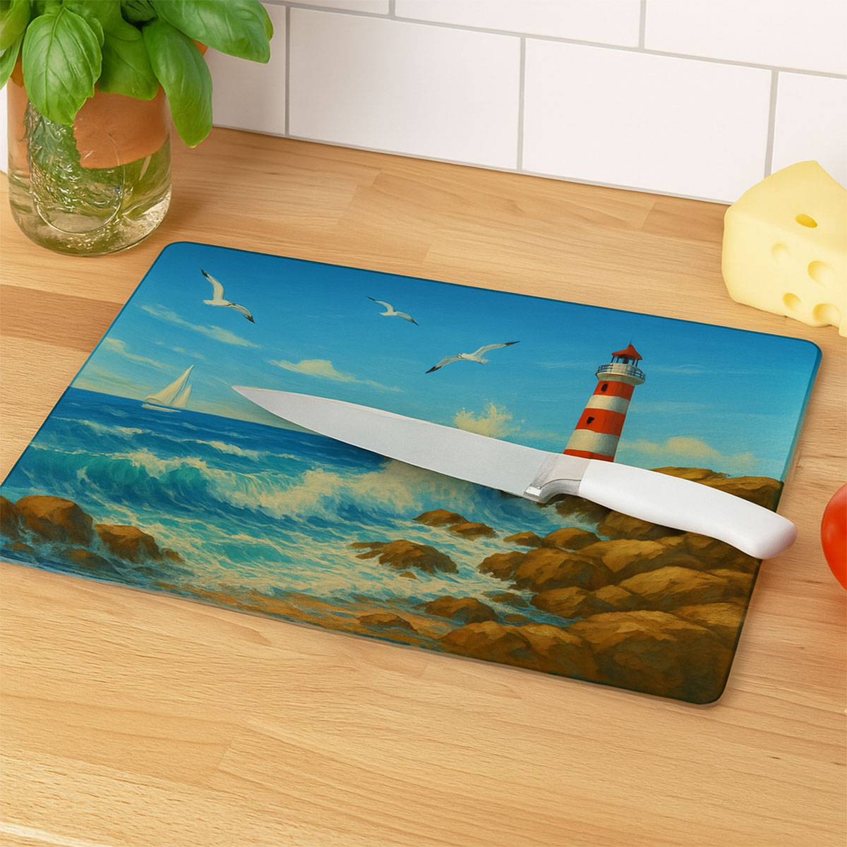 Planche  dcouper Phare en bord de mer
