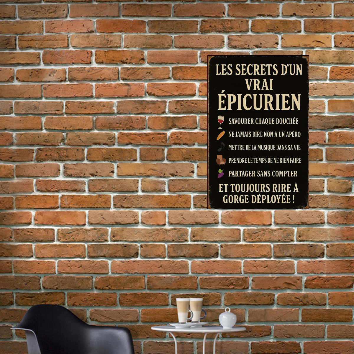 Plaque mtal Les secrets dun vrai picurien  30,5 x 20 cm
