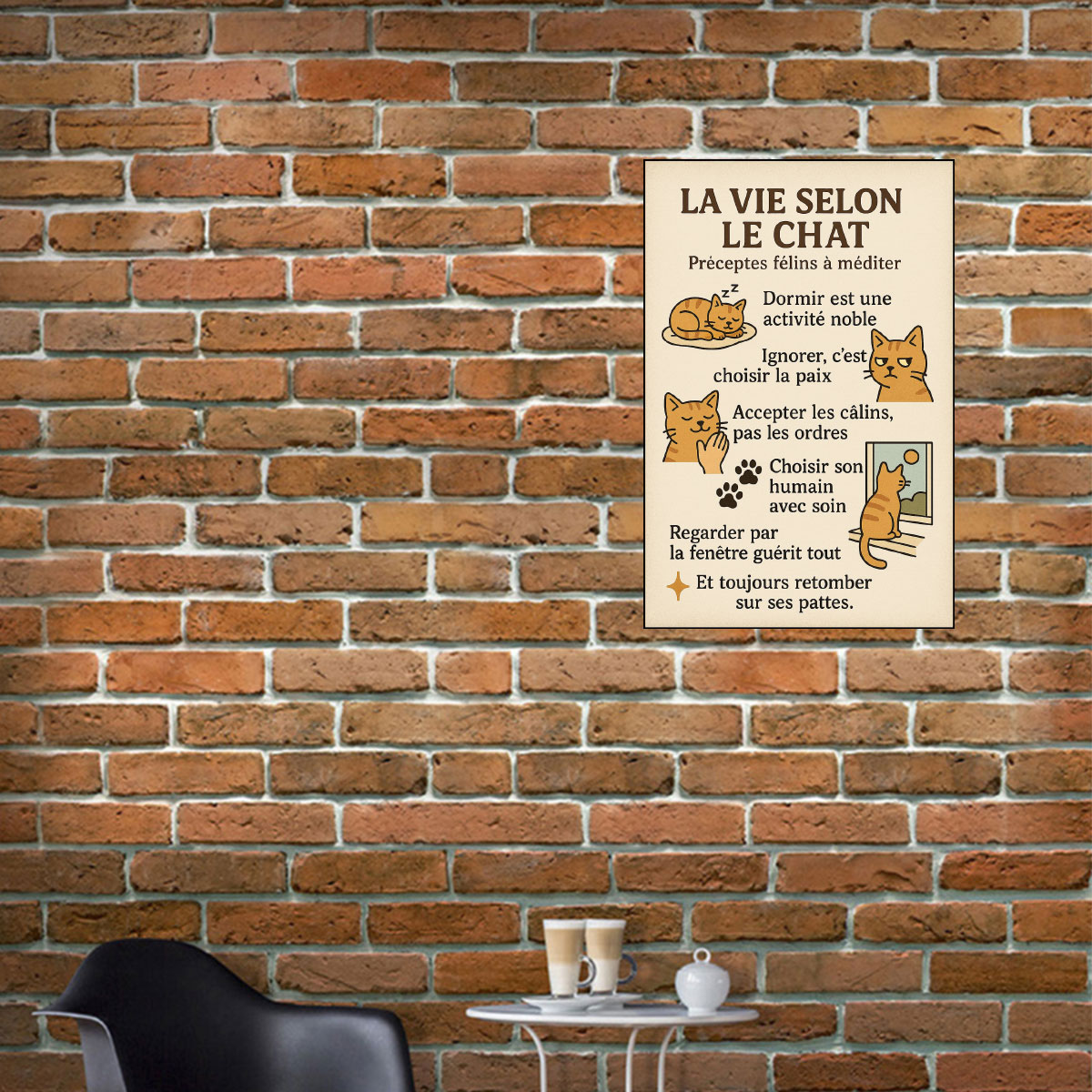 Plaque mtal La Vie Selon le Chat  30,5 x 20 cm