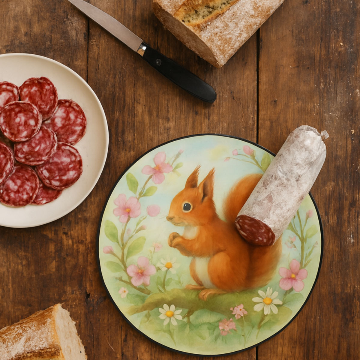 Planche � d�couper ronde en verre �cureuil � 30 cm