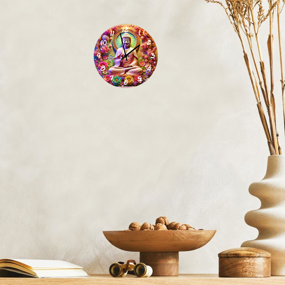 Horloge en verre Bouddha Flowers