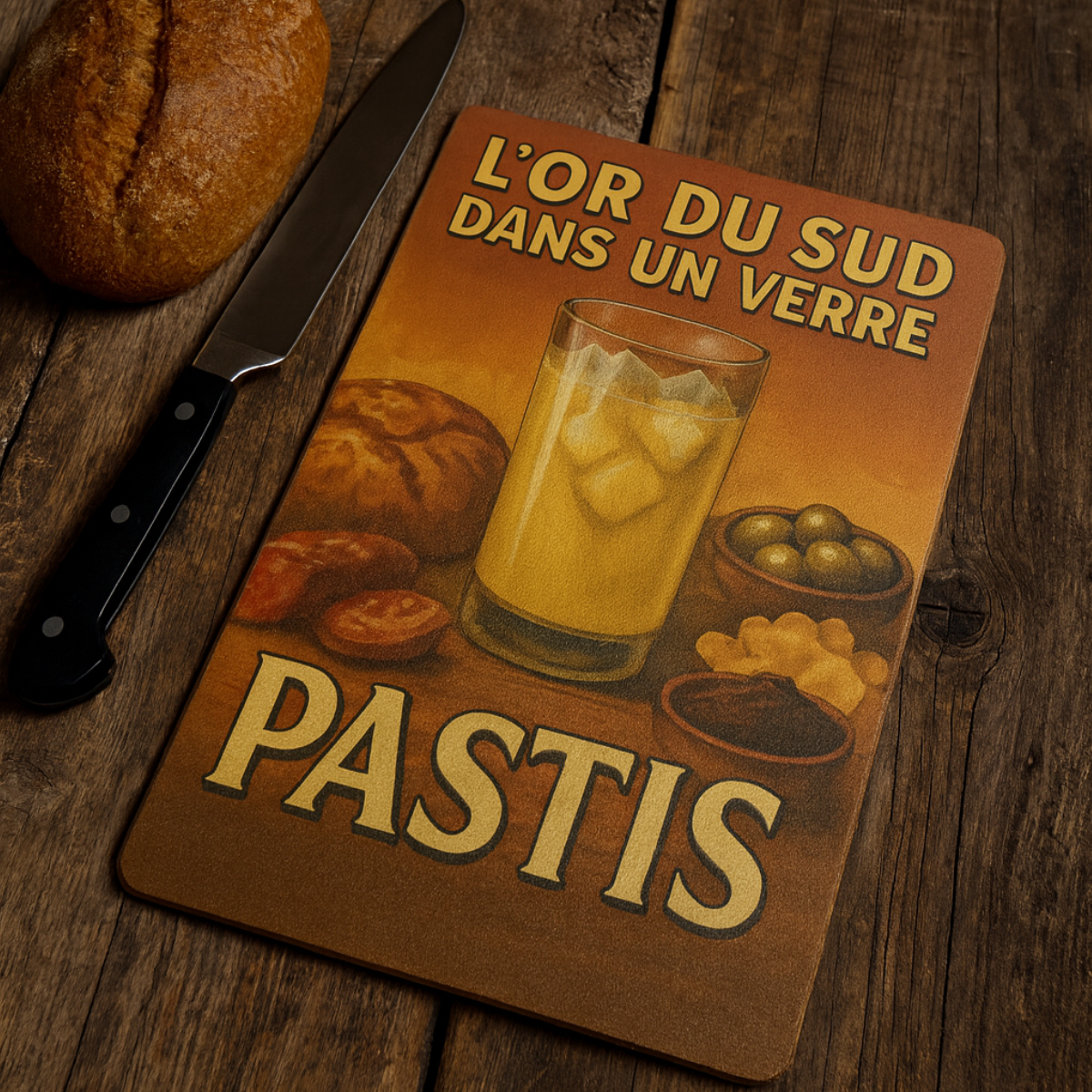 Planche  Dcouper en Verre  Pastis, LOr du Sud dans un Verre