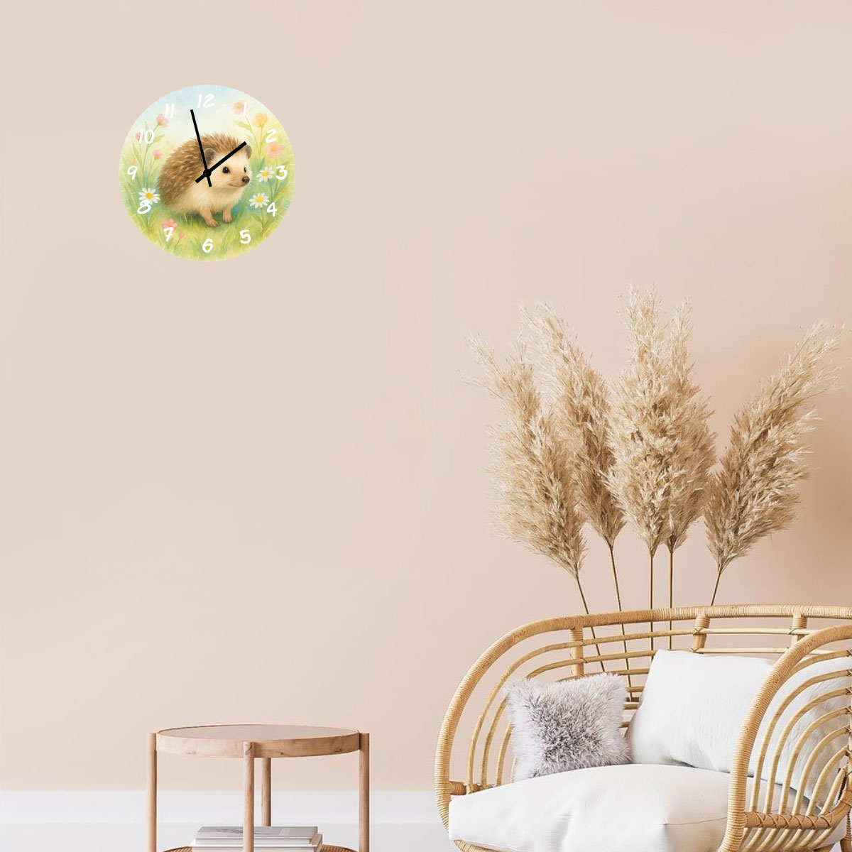 Horloge murale en verre � H�risson et Prairie fleurie