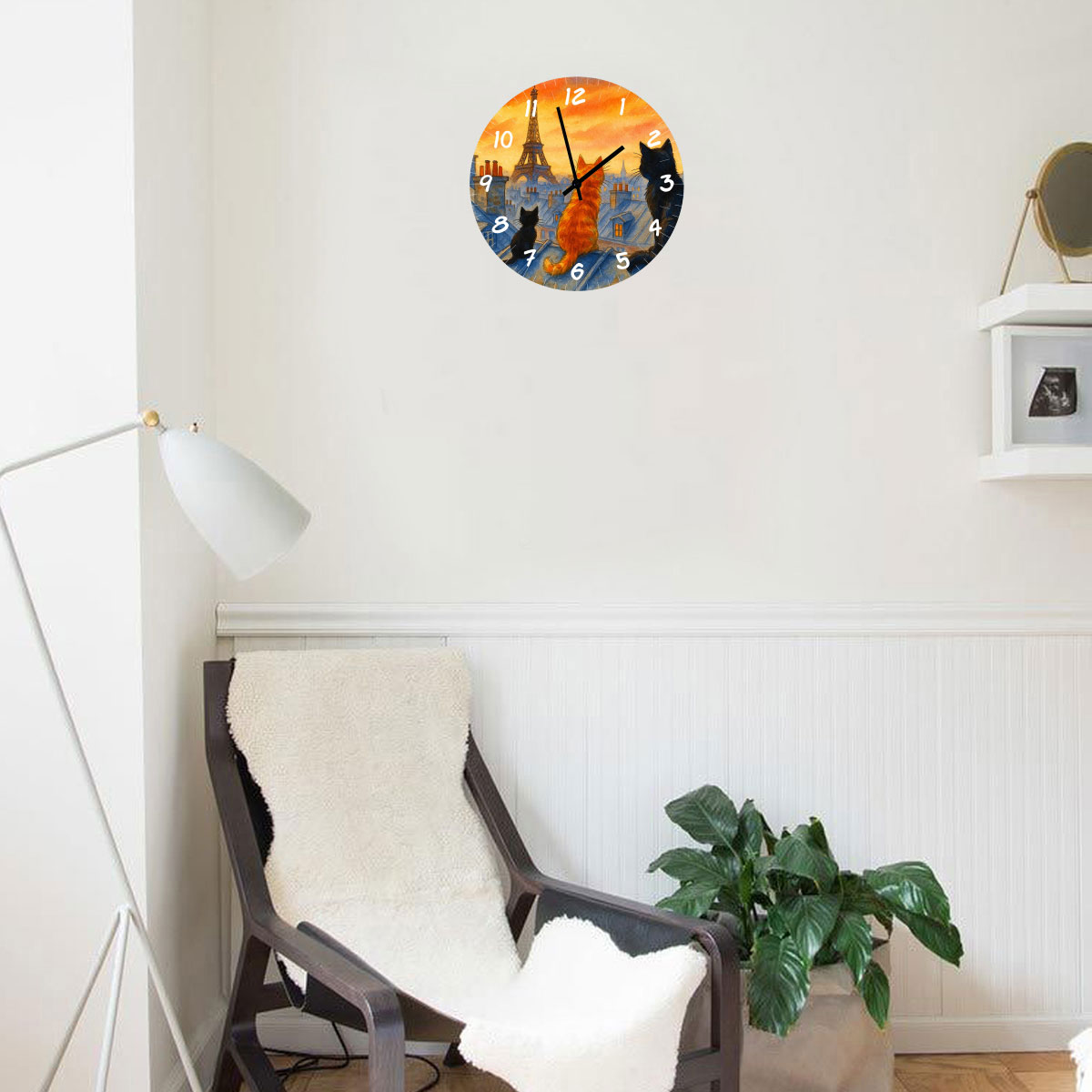 Horloge ronde en verre Chats sur les toits de Paris