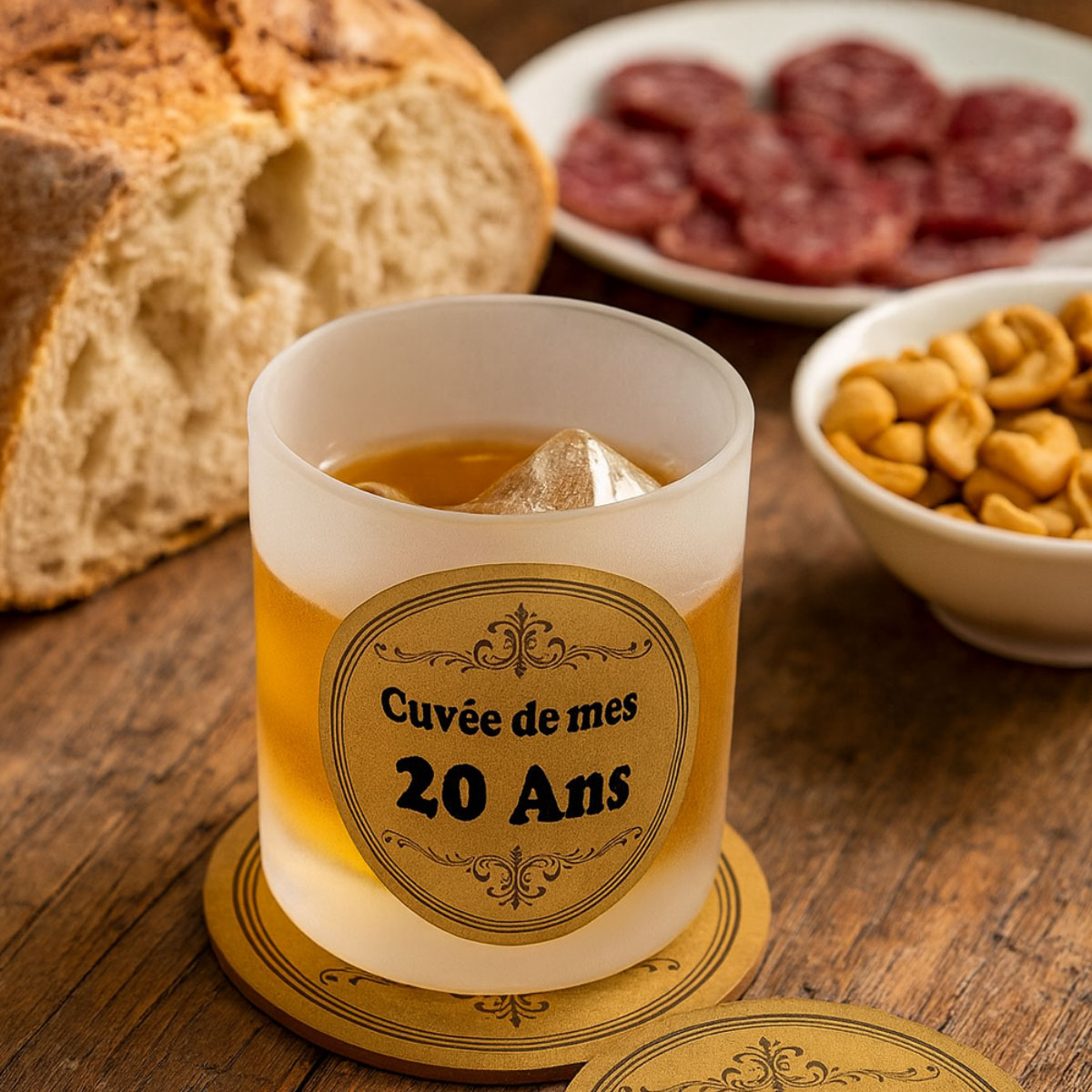 Verre Cuve de mes 20 ans avec sous-verre assorti