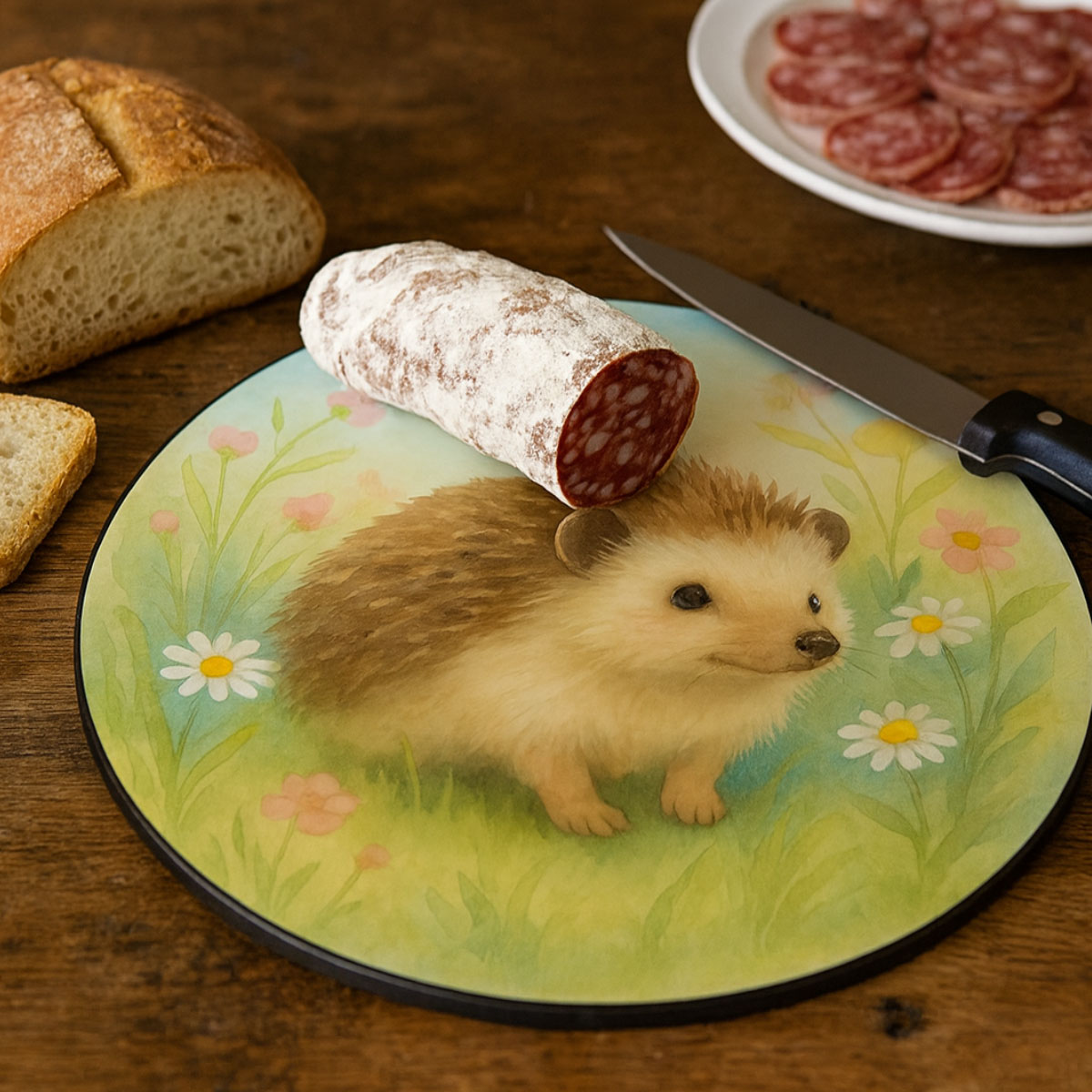 Planche � d�couper ronde en verre H�risson � 30 cm