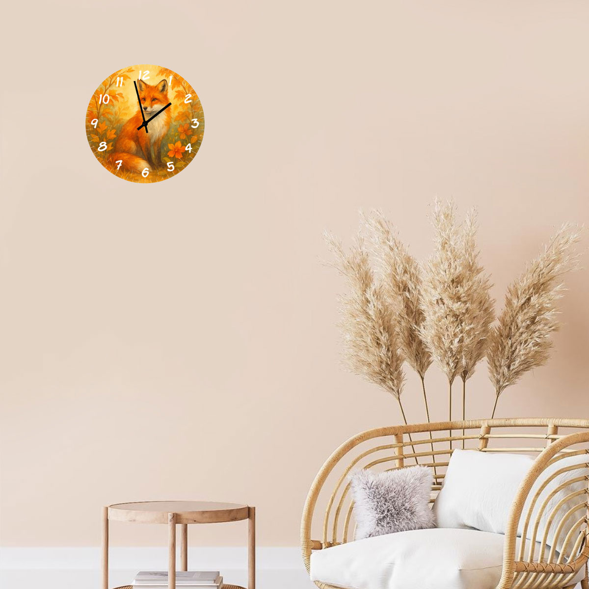 Horloge murale en verre � Renard automnal