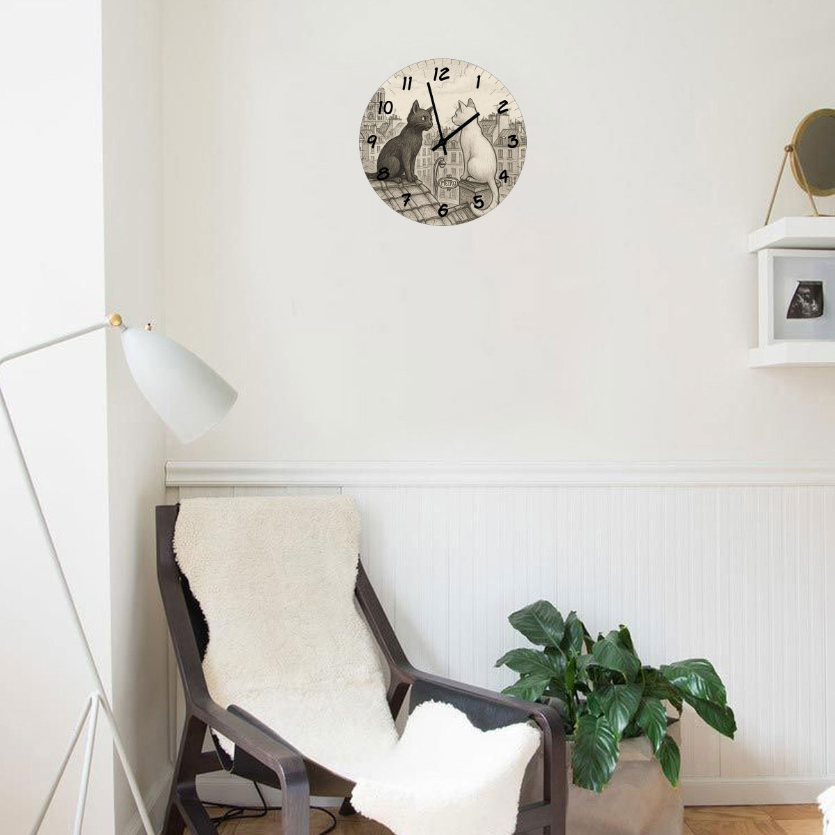 Horloge ronde en verre Chats de Paris