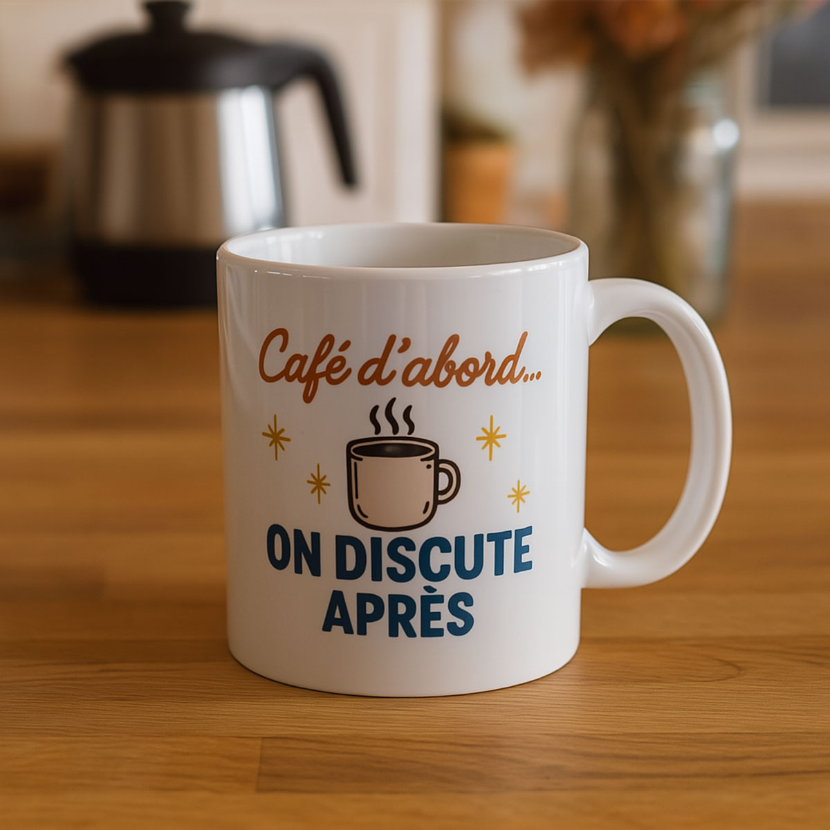 Mug en cramique Caf dabord on discute aprs  350 ml