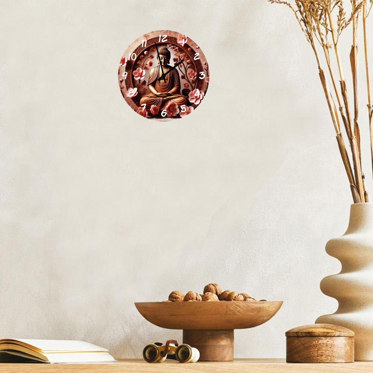 Horloge en verre Bouddha Fleurs de Cerisier