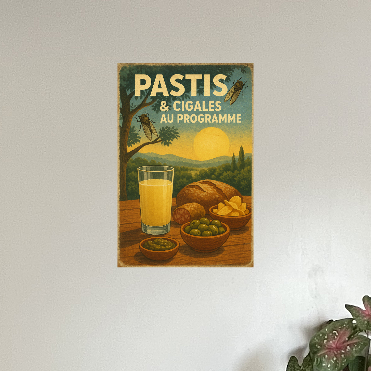 Plaque m�tal Pastis et Cigales au programme
