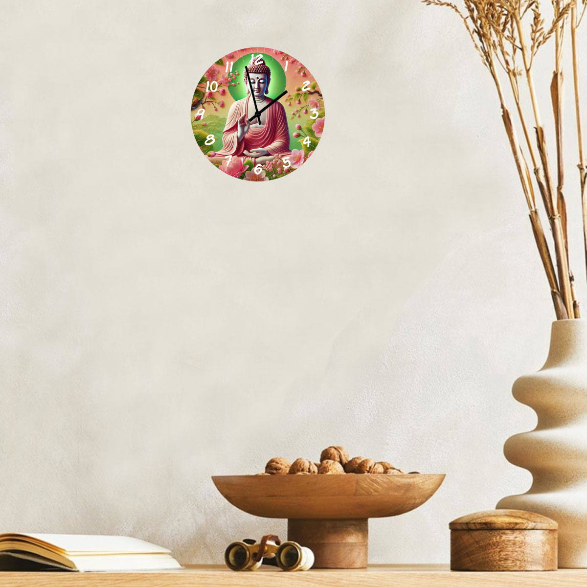Horloge en verre Bouddha Mudra  Fleurs de cerisier