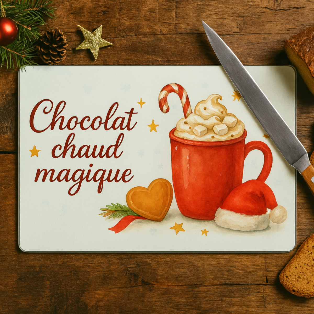 Planche  dcouper en verre  Chocolat chaud magique
