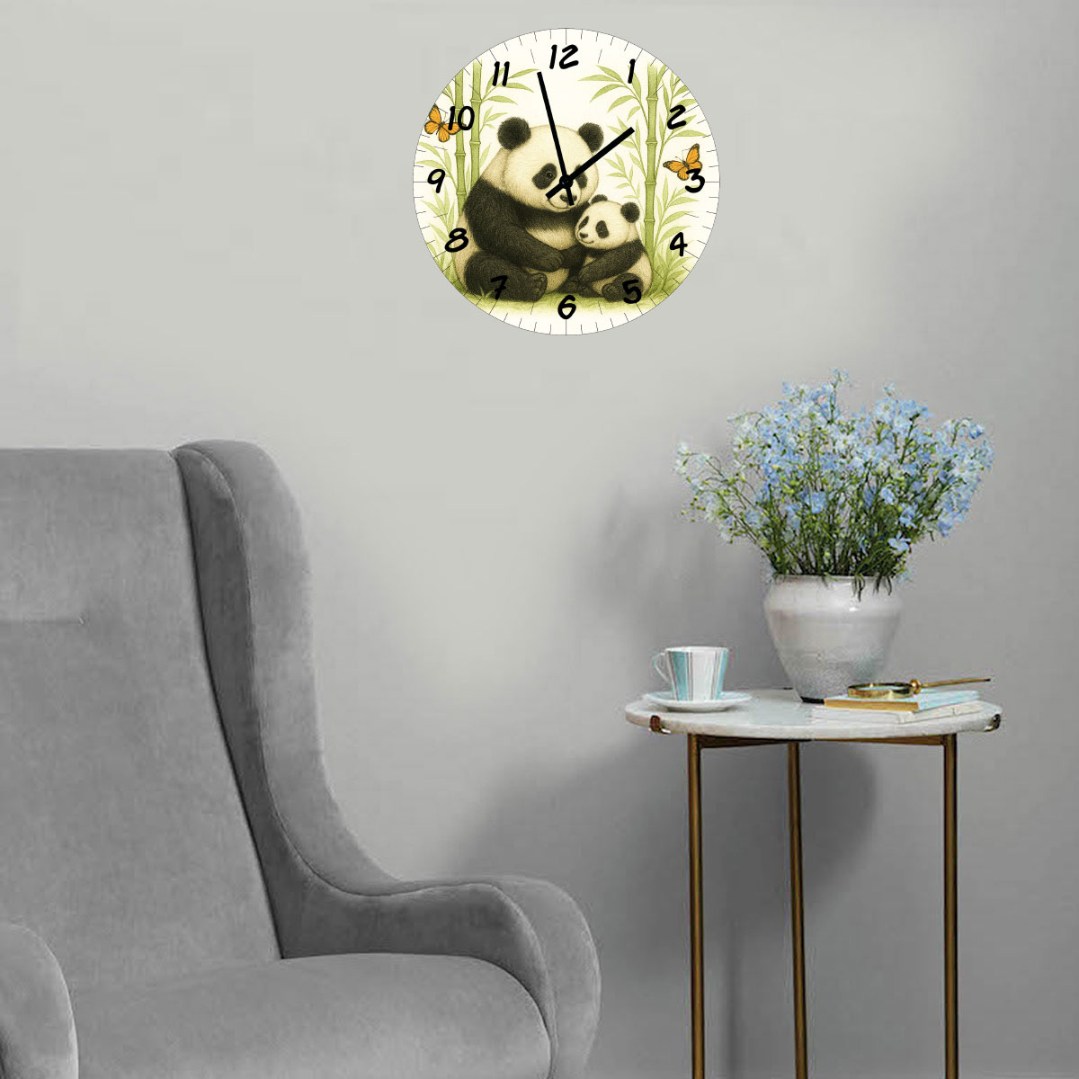 Horloge murale en verre � Panda et B�b� Panda