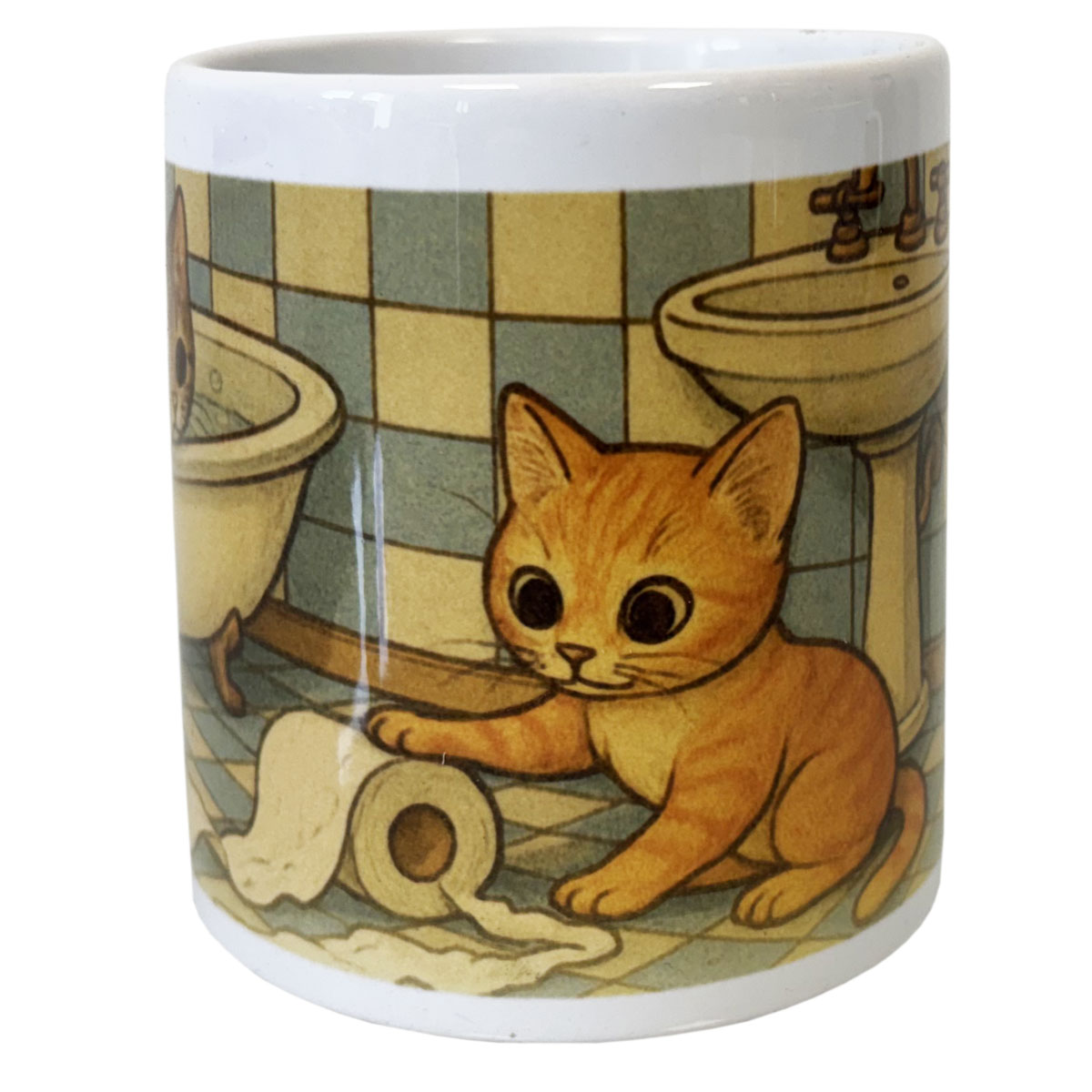 Mug en c�ramique � Chat r�tro dans la salle de bain