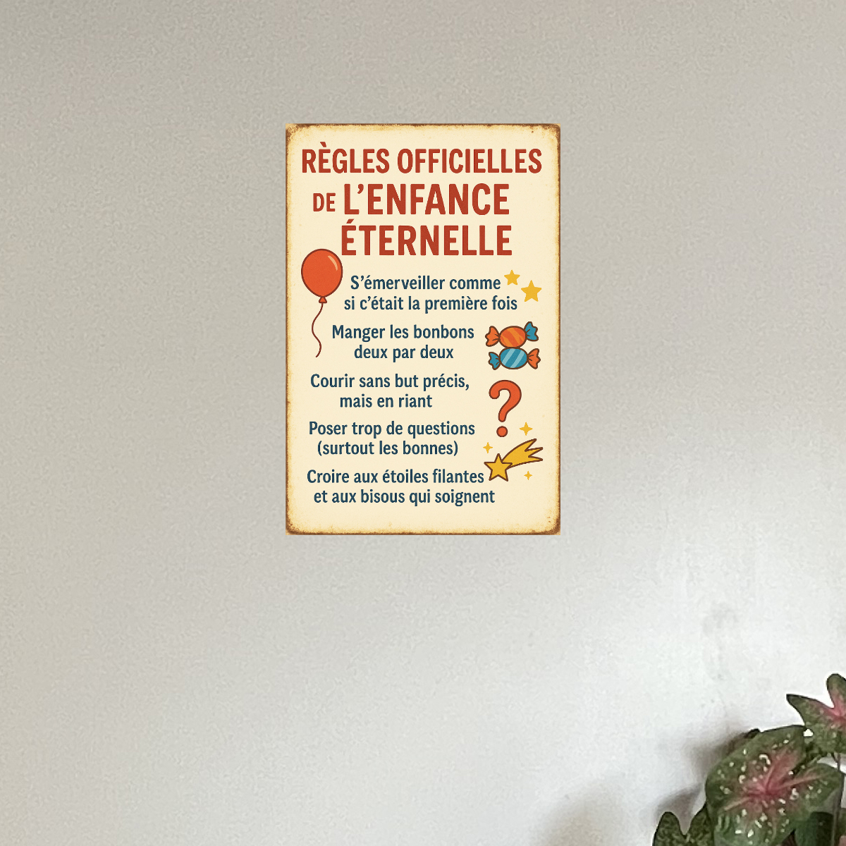 Plaque m�tal R�gles officielles de l�enfance �ternelle