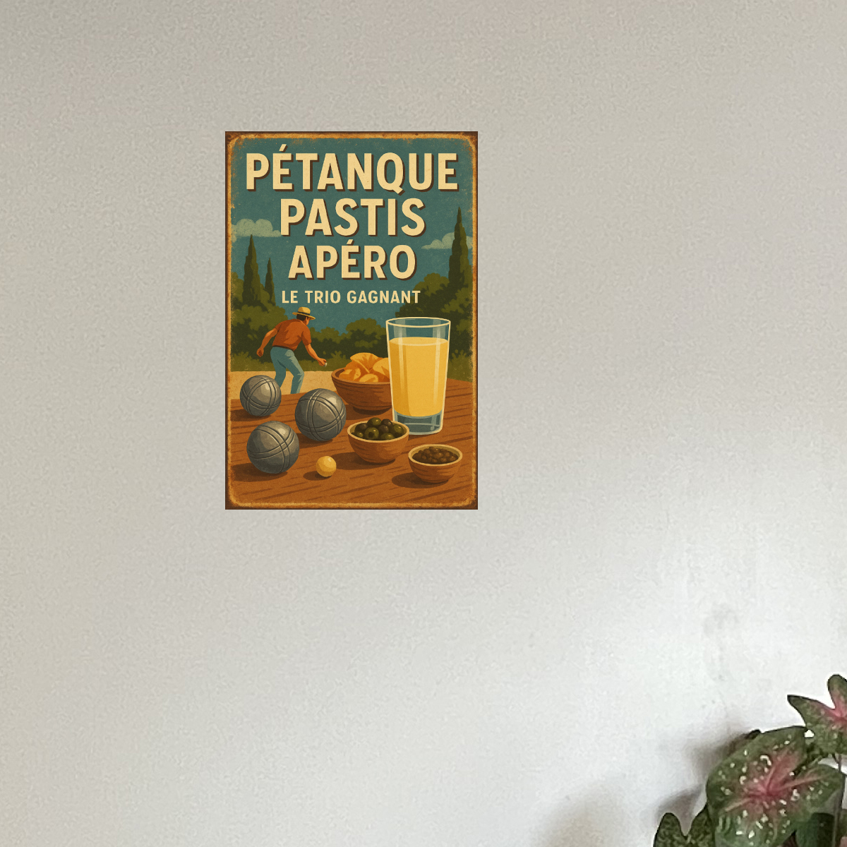 Plaque m�tal P�tanque Pastis Ap�ro le trio gagnant