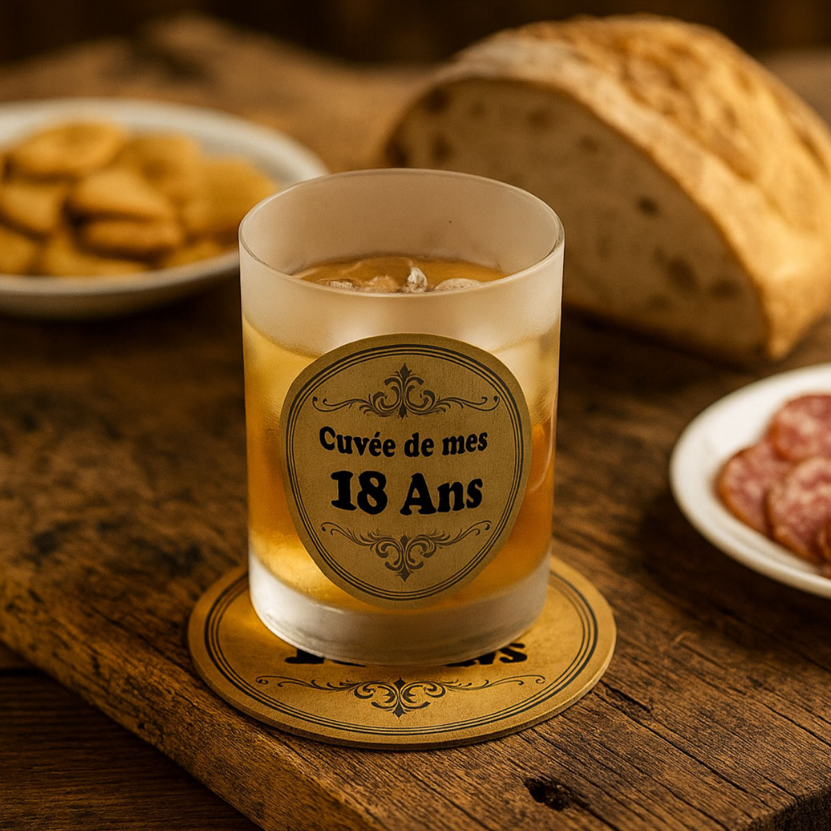 Verre Cuve de mes 18 ans avec sous-verre assorti