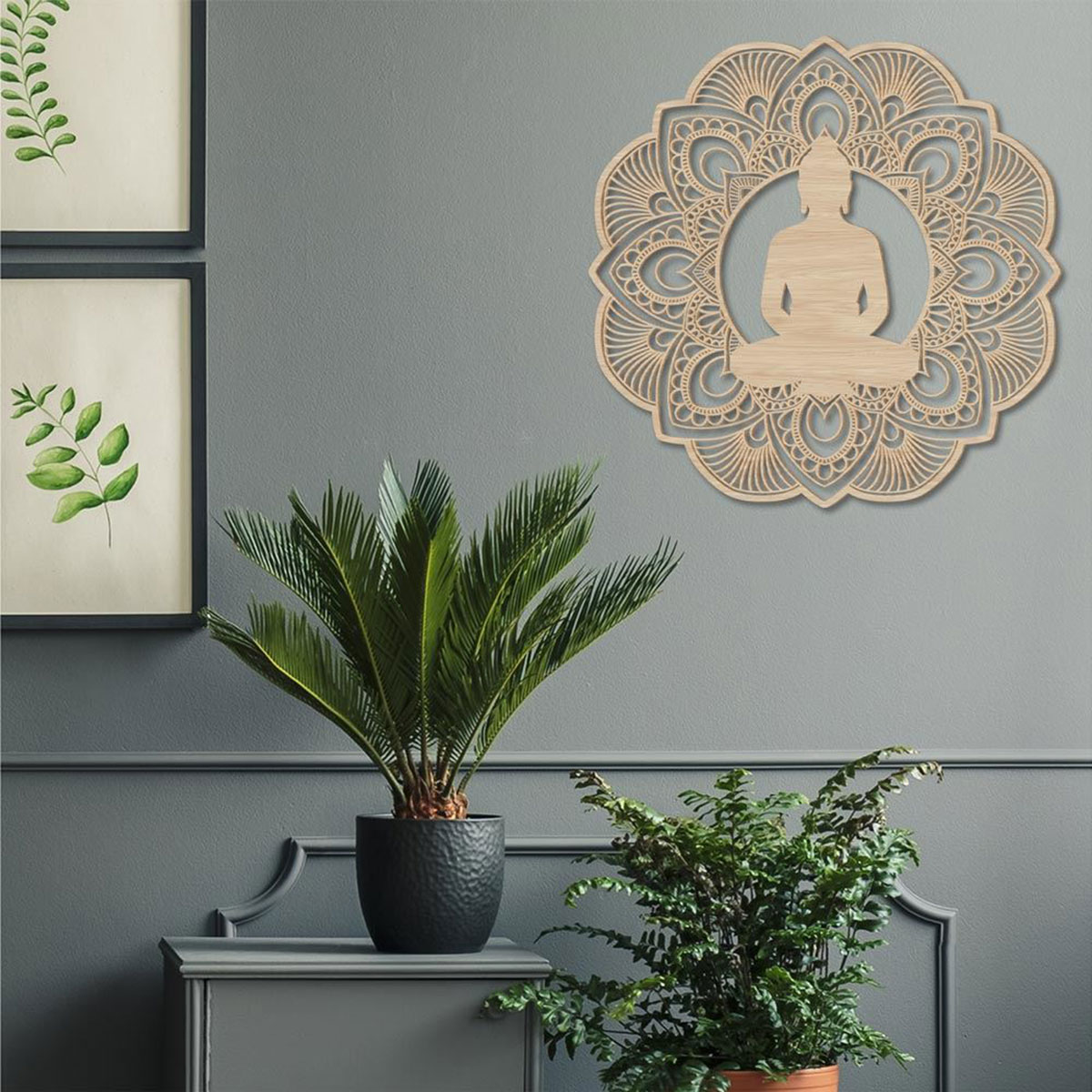 D�coration murale Bouddha mandala en bois 50 cm