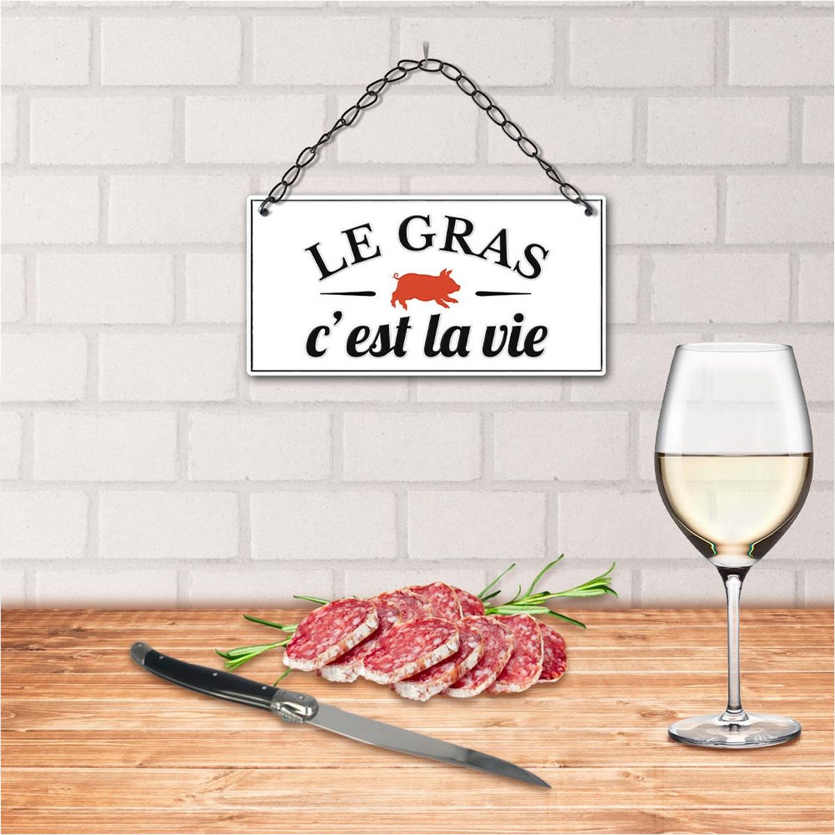 Plaque dcorative Relief en Mtal - LE GRAS C'EST LA VIE