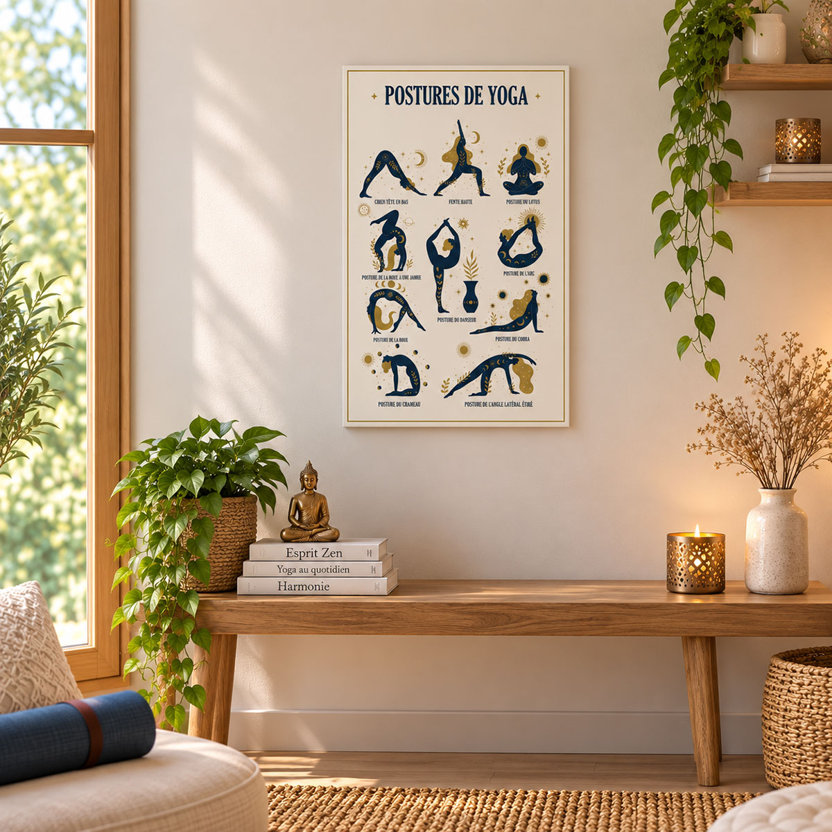 Cadre postures de yoga en toile imprim�e 40 x 60 cm