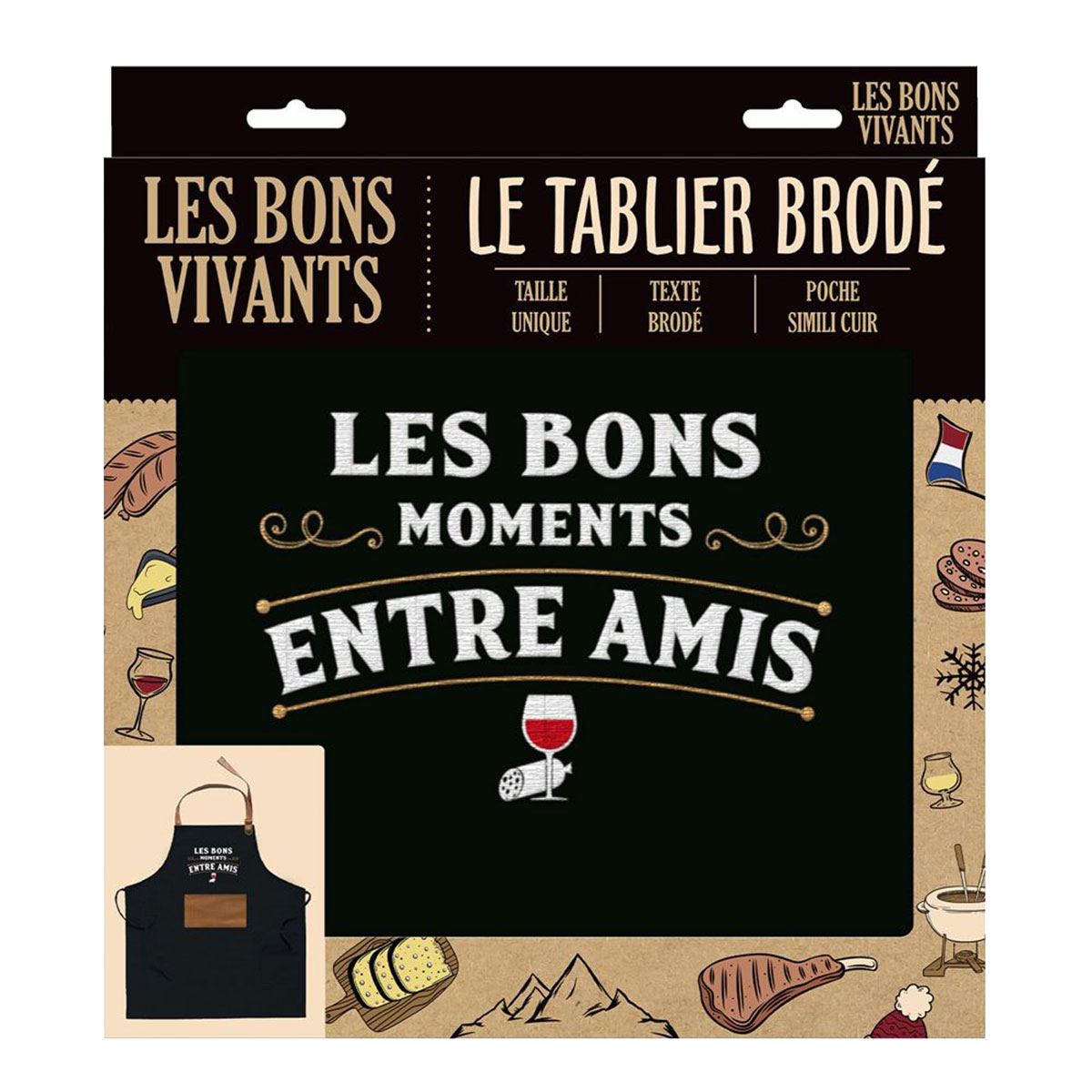 Tablier brod adulte en coton - les bons moments entre amis