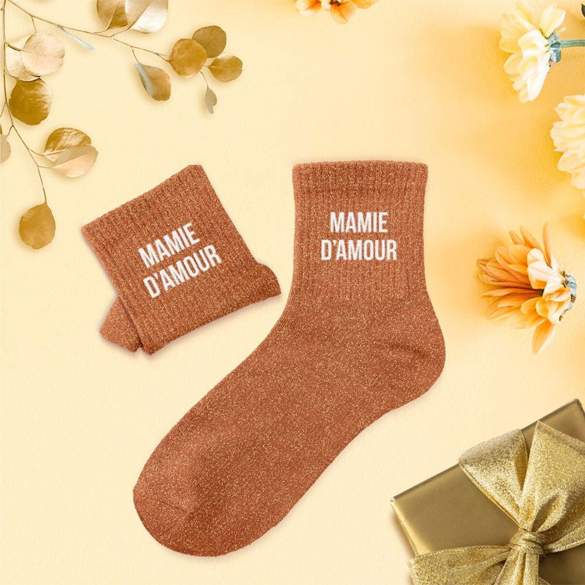 Paire de Chaussettes Pailletes Mamie dAmour Orange