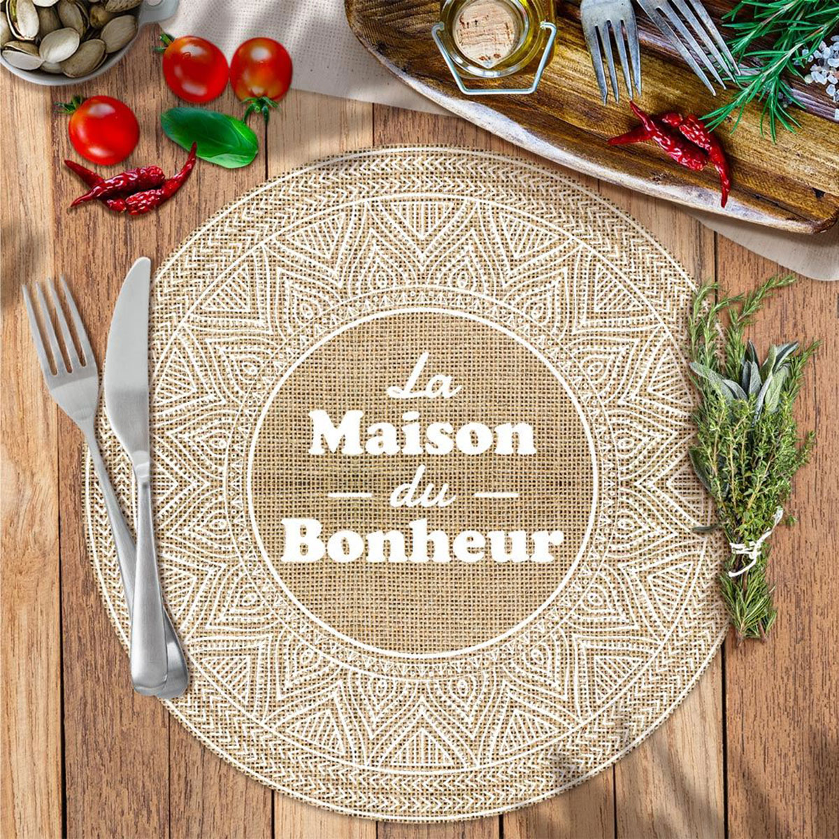 Set de table rond en toile de jute - La maison du bonheur
