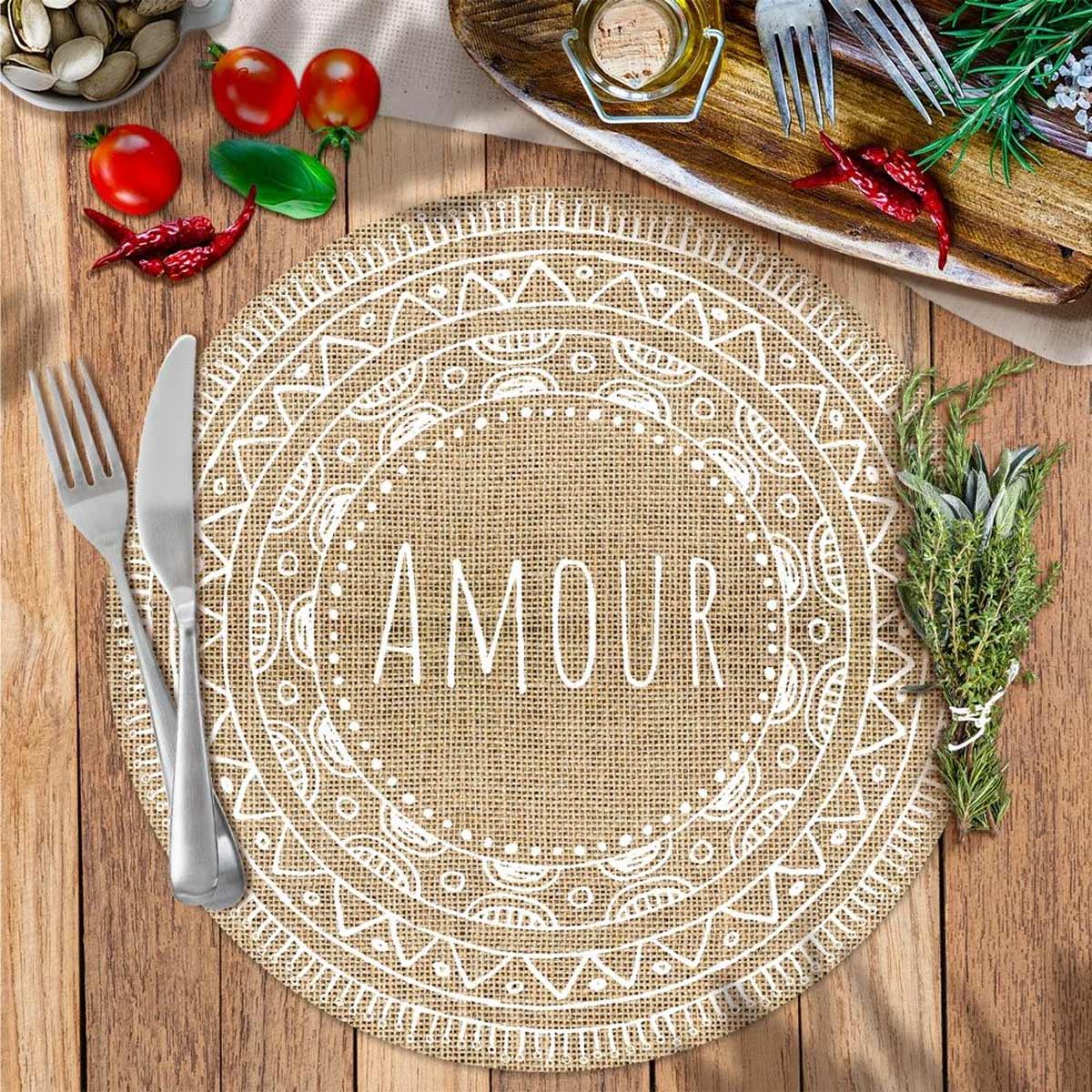 Set de table rond Amour en toile de jute