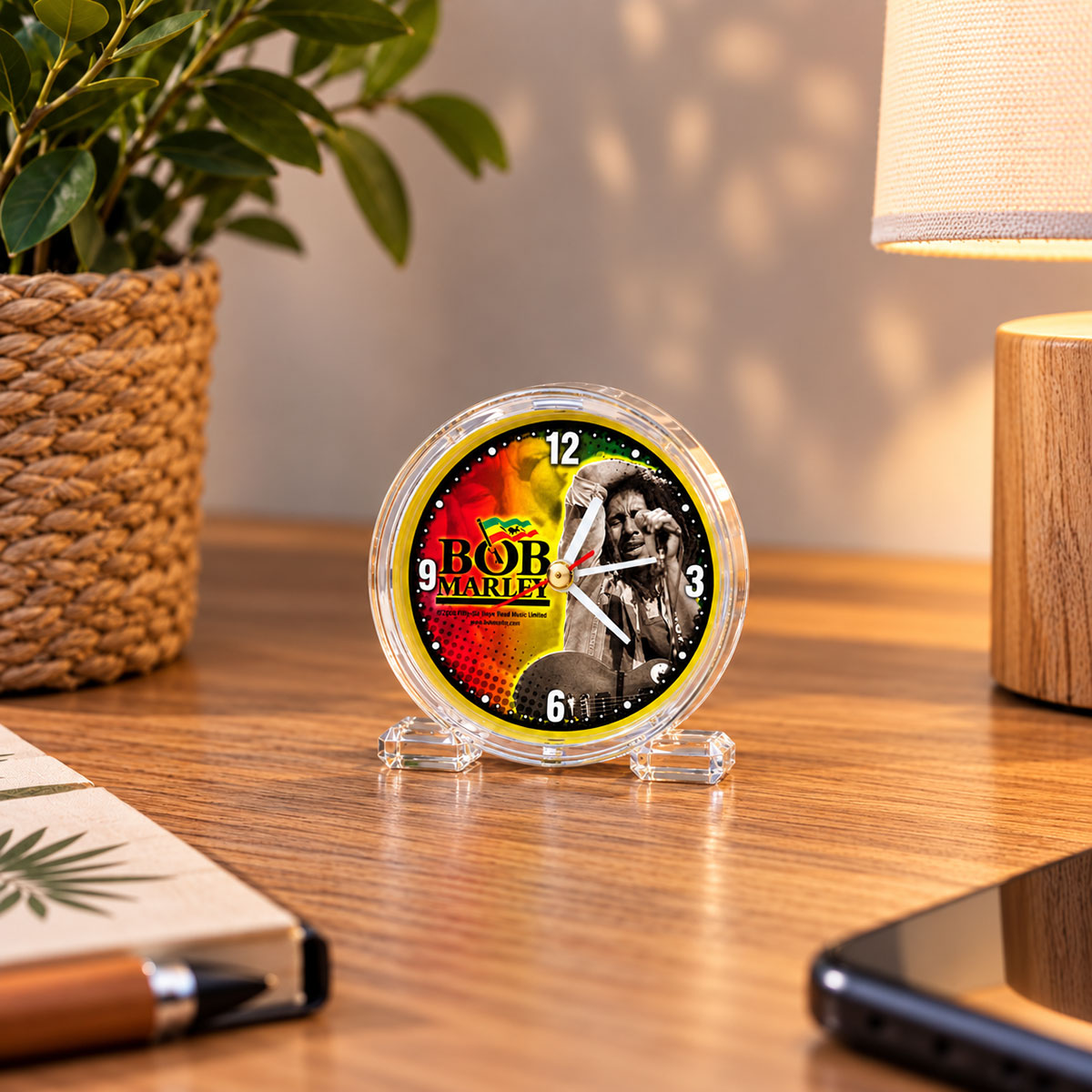 R�veil Bob Marley jaune en PVC 8,5 cm