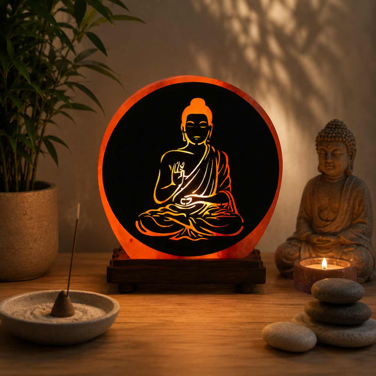 Lampe Ronde en Sel de l�Himalaya Bouddha